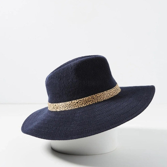 Anthropologie Brighton Navy Trimmed Rancher Hat